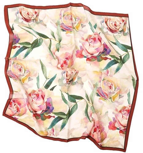 Prettystern Foulard carré en soie 65 x 65 cm écharpe en 100% soie pour femme léger printemps été L'amour éternel Roses KS12
