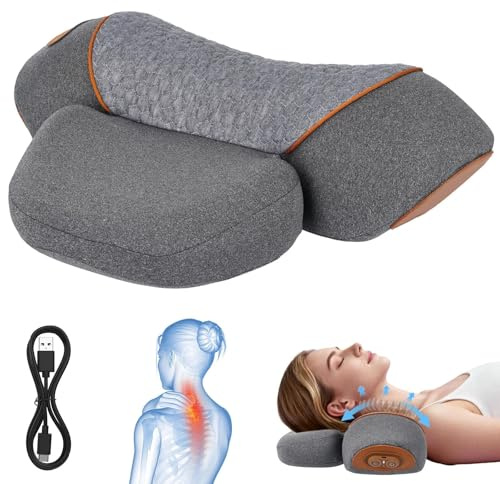 Drepint Almohada de Masaje para el Cuello, 3-en-1 Masajeador de Cuello y Hombros, Masajeador Cervical Eléctrico 2 Modes con Función de Compresión Caliente Vibratoria (Gris)