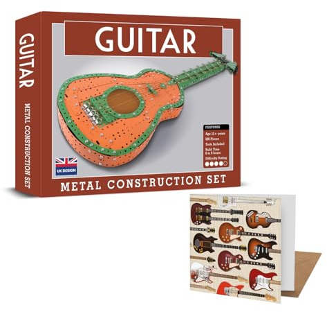 Coach House Guitar Metal Construction Set and Greeting Card, Comes with Tools to Build and a Blank Greetings Card, Multi-Coloured, Makes a Great Gift for Father's Day, Birthdays & Christmas