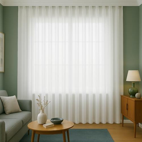 BN Gardinen Fertiggardine mit automatischem Wellenband, Leinen-Optik, halbtransparent, Natur-weiß, H/B 245 x 300 cm, inkl. Gleiterband