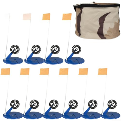 Niceminiwall Ice Fishing Flags Set with Portable Automatic Rod Cover, 10-Piece Blue-Orange Kit for Hands- Ice Fishing, Includes Fishing Line, Hook & M