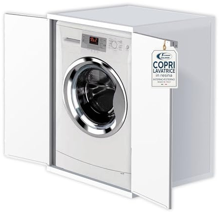 Sicignano Mobile Coprilavatrice in Resina con 2 Ante, Protezione Universale per Interno ed Esterno, Mobiletto Lavanderia Resistente a Pioggia e UV, Grigio, 68.5x64x88h cm