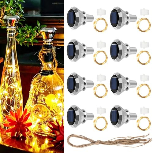 Mineup 8 Pcs Luci Della Bottiglia, 2m 20 LED Bottiglie a Energia Solare, Tappo Luci LED Bottiglia, Per Bottiglie Di Vino, Per Fai Da Te, Feste, Giardino, Matrimonio, Decorazione Per Interni Ed Esterni