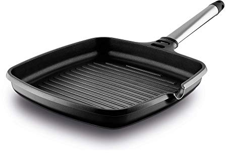 CASTEY - Grill Asador de Inducción, 22 cm, Modelo 6-IG22, Color Rojo, Mango Desmontable, Sartén Antiadherente de Aluminio, Distribución Homogénea del Calor