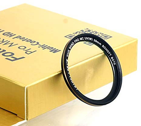 Fotasy 39mm Ultra Slim UV Protection Lens Filter, Nano Coatings MRC Multi Resistant Coating Oil Water Scratch, 18 Layers Multi-coated 39 mm MCUV Filter, Transmission Rate ≥ 99.7%, Schott B270 Glass