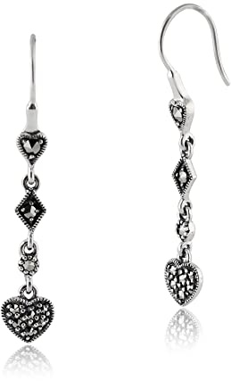 Gemondo USA Marcasite Earrings, Sterling Silver Marcasite Pavé Set Heart Drop Earrings
