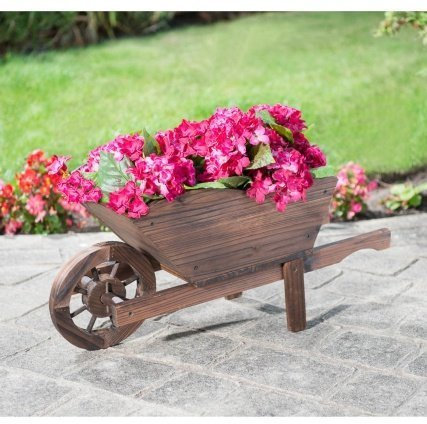 Beautiful Burntwood Wooden Wheelbarrow Planter