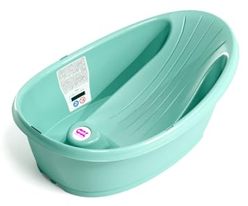 OKBABY Onda Baby-Badewanne - Rutschsichere Basis, mit eingebautem digitalen Flüssigkristall-Thermometer - Rückenstütze für zusätzlichen Komfort - Passt in die Badewanne oder die ebenerdige - Türkis