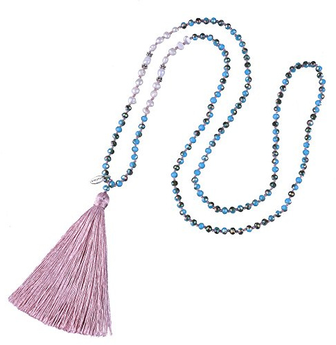 KELITCH Collar Perlas de Agua Dulce Femenino Nuevo Collar de Borlas Bohemio Collar de Cristal Largo