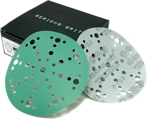 Serious Grit - 6-Inch 49-Hole 180 Grit Sanding Discs - Heavy-Duty Hook & Loop Film Discs - Sandpaper for Random Orbital Sanders - 50 Pack Box