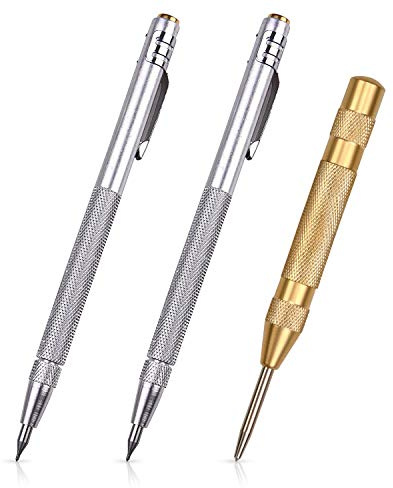 SANDOR Tungsten Carbide Tip Scriber 2 Pack, Aluminum Etching Engraving Pen with Brass Automatic Center Punch