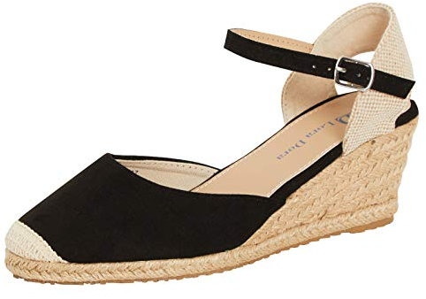 Lora Dora Womens Hessian Wedge Sandals Black with Memory Foam 6 UK
