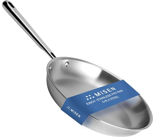 Misen Stainless Steel Frying Pan - 5 Ply Steel Skillet - Professional Grade Cooking Pan - 8 Inch Cooking Surface
