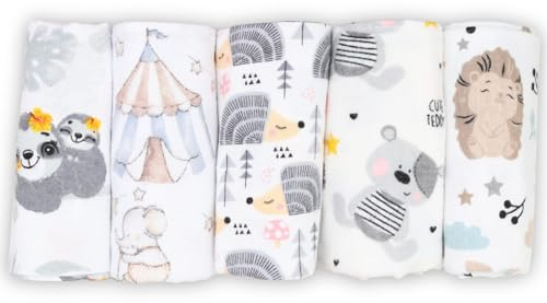 FENSILO Moltontücher, 5er Pack-Flanellwindeln aus 100% Baumwolle-80x80cm,Moltonwindel Spucktücher Baby, Spucktuch Flanell Moltontuch Unisex Spucktücher für Jungen oder Mädchen Teddy & Moon