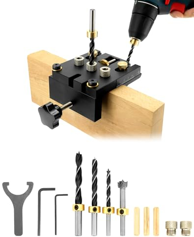 QWORK® 3-in-1 Holzbearbeitungs-DüBellehren-Set, Taschenloch Bohrschablone, HolzdüBel Bohrschablone, Puncher Locator