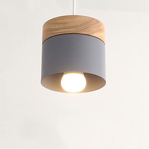 Mengjay Nordic Modern Metall Pendelleuchte E27 Holz Hängeleuchte,Industrielle Deckenleuchten Wohnzimmer Hängelampe, Metall Vintage Pendelleuchte Für Küche Schlafzimmer Lounge (Gray)