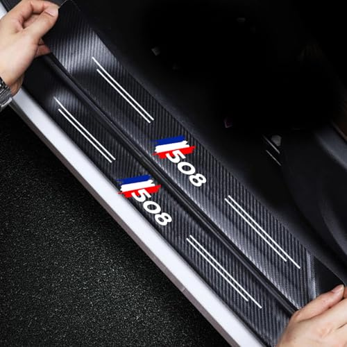 RIDGOEL 4 Piezas Protectores de Umbral de Puerta de Coche de Fibra de Carbono para Peugeot 508, Decoración para Estribos Pegatinas Protección de Umbral de Puerta 508