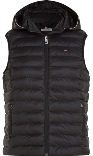Tommy Hilfiger Damen Weste Padded Global Stripe Vest mit Kapuze, Schwarz (Black), M