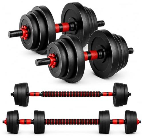 FK Sports Adjustable Dumbbells Set with Barbell 20Kg - Dumbbell Weight Set for Women & Men for Home Gym- Weight Lifting Set for Bodybuilding & Strength Training - Anti Slip Handle - Gym Equipment