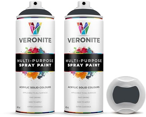 Veronite® Glossy Anthracite Grey RAL 7016 Spray Paint | Double Pack 2 x 400ml | All-in-one Primer, Undercoat & Topcoat, Gloss Finish | Ideal for Metal, Furniture, Plastic, Ceramic, Wood | 2 x 400ml
