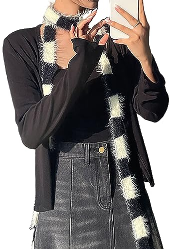 GMBYLBY Gestreiftes Langes Halstuch Strickschal Krawatte Für Kleidung Halloween Cosplay Zubehör Grau Schwarz Gestreifter Schal Dünner Schwarz Weißer Dünner Gestreifter Schal