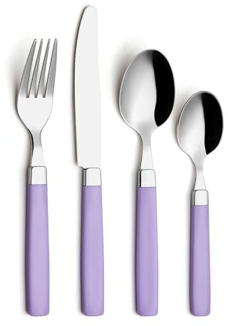 EXZACT Cutlery Set 16pcs Stainless Steel - Coloured Handles - 4 x Forks, 4 x Knives, 4 x Table Spoons, 4 x Tea Spoons