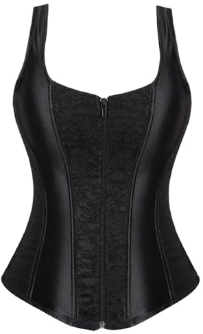 KUOSE Corsetto modellante da donna nero vintage gotico con coppa intera e spalline, Nero/1, XS