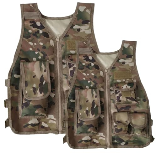 HoveeLuty Déguisement militaire pour garçon, gilet tactique respirant camouflage 600D pour enfant avec poches et panneaux réglables, gilet pour garçons, pour jeux ou entraînement (L)