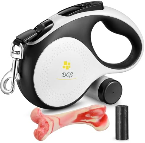 Guinzaglio per cani estensibile - Tracolla estensibile per cani di piccola taglia - fino a 15 kg di 3 metri (S, bianco) una passeggiata completa con il pacchetto DGß divertimento incluso