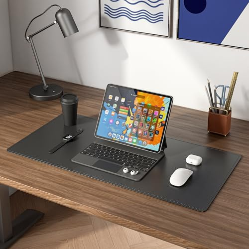 DAWNTREES Schreibtischunterlage, Schreibtischmatte für Laptop, PU-Leder,60 x 35 cm, großes Mauspad und Tastaturmatte, wasserdichter Schreibblock für Büro und Zuhause (Schwarz)