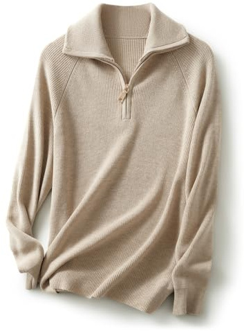 Ciovkis Mujer Lana Merino Mezcla Jersey 2025 Otoño Invierno con Cuello En V 1/4 Cremallera Manga Larga Jersey De Punto