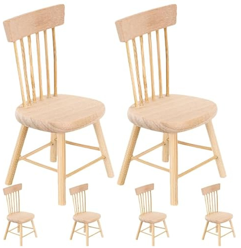 Mikikit 6 Piezas Mini Sillas De Madera para Casa De Muñecas Modelo Realista En Miniatura Muebles Decorativos para Bricolaje Y Adorno De Habitaciones