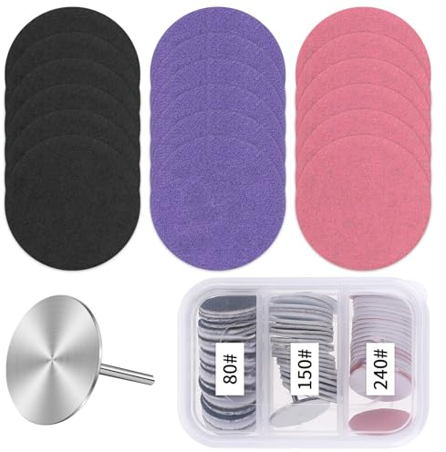 60 Pcs Sanding Paper Discs with Metal Nail Drill Bit, 25mm Foot File Replacement Sandpaper Discs, Round Sandpaper Discs for Nail Drill Bit, Manicure Pedicure, Remover Dead Skin (#80#150#240 Grits)