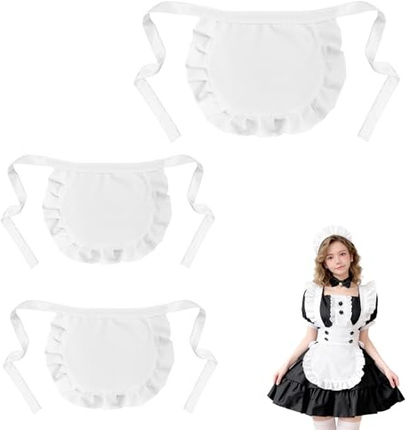 Chersun 3 Pcs White Maid Apron, Adjustable Women’s Half Frilly Waist Aprons for Kitchen Cooking Cleaning, Retro Maid Costume Cosplay Apron for Waitress Party Coffee Shop Fancy Dress(White)