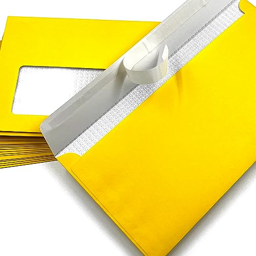 umschlag-discount - 50 Umschläge mit Fenster, Gelb, Schwefelgelb, DIN lang = 220 x 110 mm, Haftklebestreifen, Fensterkuverts