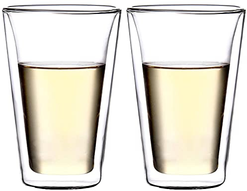 Amlong Crystal Double Wall Glass Tumbler, Highball Glass for Beer/Cocktail/Lemonade/Iced Tea, 14 oz, Set of 2