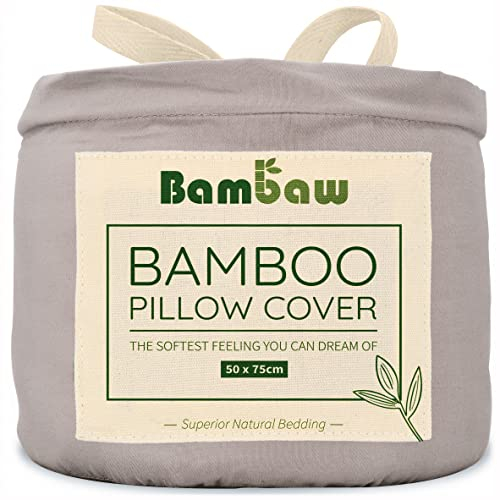 Bambaw Bamboo Pillow Cases 50x75 cm, 2 Pack, Summer Cooling Pillowcases for Night Sweats, 100% Bamboo Pillows Case with Envelope Closure, Antifungal Soft Pillow Covers Pack of 2 50x57 cm (Grey)