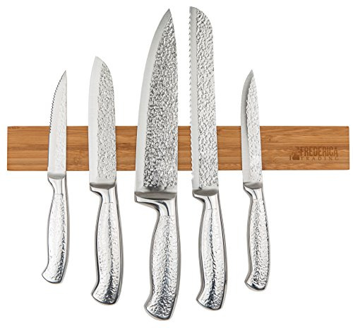 Frederica Trading Heavy Duty 15 Bamboo Knife Magnetic Strip With 6 Dual-Magnet Zones | Wall Mounted Magnetic Knife Holder Holds 6 Knife & Tool | Wooden Magnetic Knife Rack- Mounting Hardware Included