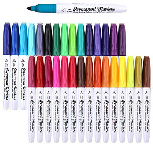 Permanent Marker, 30 Colors Fine Point Permanent Markers, Works Well On Paper, Canvas, Fabric, Crafts,Glass,Metal,Wood Good for Painting, Coloring and Doodling by Smart Color Art