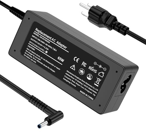 65W Replacement for HP Laptop Charger Computer Power Cord, Blue Tip for Pavilion, Envy 11 13 15, Probook, Stream 11 13 14, EliteBook 840 G3 G5, X360 Notebook AC Adapter