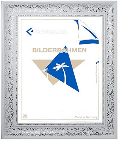 Barockrahmen weiß-Silber verziert, Rahmen Barock weiß-Silber, 917 BIA/ARG, Wechselrahmen, 60x90 cm