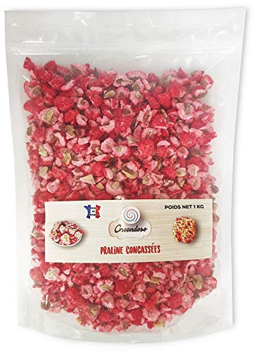 Greendoso - Pralines Roses Amandes Concassées (18%) 1 KG, (Colorant Naturel) Fabrication Artisanale Française
