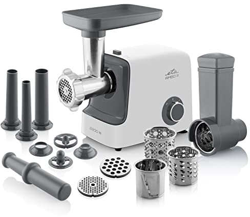 ETA elektrischer Fleischwolf Ambo 3 I 2200W I Mahlt Fleisch I Füllt Würste I Schneidet Gemüse I Kebbe Aufsatz