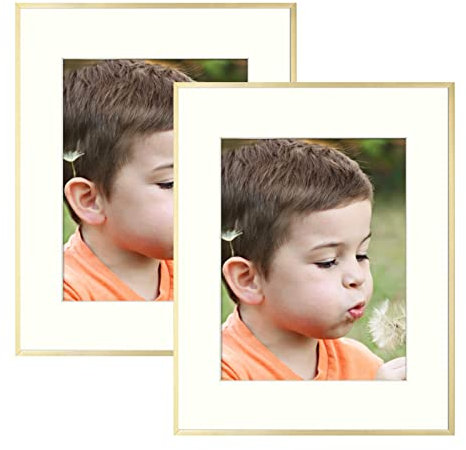 Frametory 2 Pack 12x16 Aluminum Frame with Mat for 8.5x11 Photo, Gold