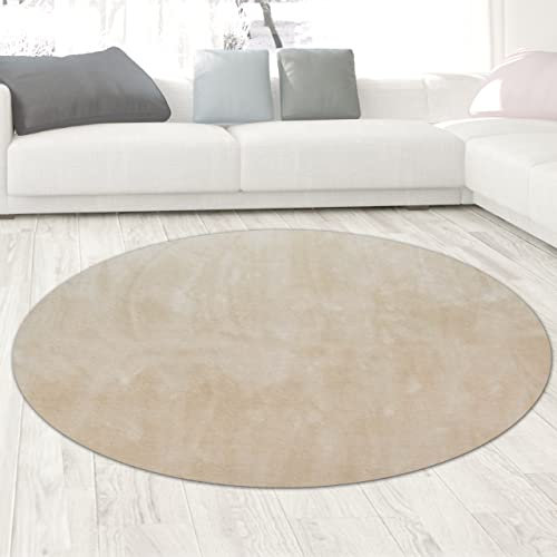 CARPETIA Matta Shaggy Flokati badrum tvättbar i beige storlek 200 cm rund