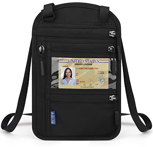 Pochette Tour-de-Cou Voyage Bloqueur RFID - Étanche Portefeuille Voyage Passeport et Billets-d'Avion - Sac Pochette Étui Réglable pour Document Voyage/Téléphone/Passeport/Carte - Noir