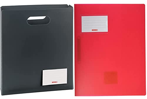 Brunnen 104163580 Heftbox FACT!pp (25 x 31 x 5 cm, aus transluzente PP-Folie für A4 Hefte und Schnellhefter, oben offen) schwarz/onyx & 102015023 Schnellhefter FACT!pp, rot