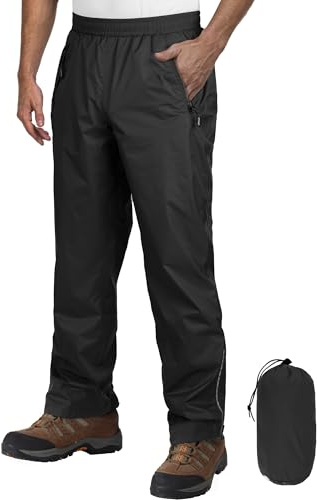 Outdoor Ventures Men's Waterproof Trousers Lightweight Packable Overtrousers Windproof Motorbike Rain Over Pants for Walking Cycling Hiking Fishing Black XL/34 Inseam