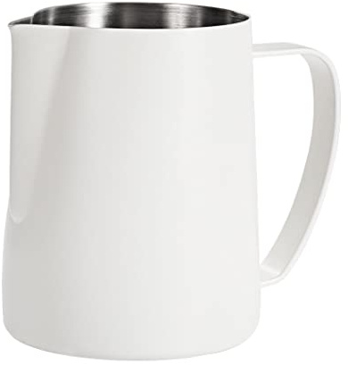 Dianoo Brocca schiumalatte da 350 ml, in acciaio inox, per caffè espresso, cappuccino, barista, brocca a vapore, latte, arte del latte, bianco