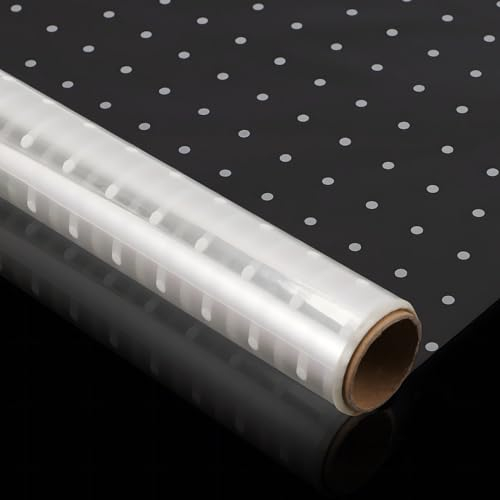 Geschenkfolie Transparent, 40cm x 300cm Geschenkpapier mit Weißer Punkt Cellophan Rolle Verpackungspapier Durchsichtig mit Weißem Punktmuster für Geschenkkörben Geschenk Kunst Blumen Handwerk